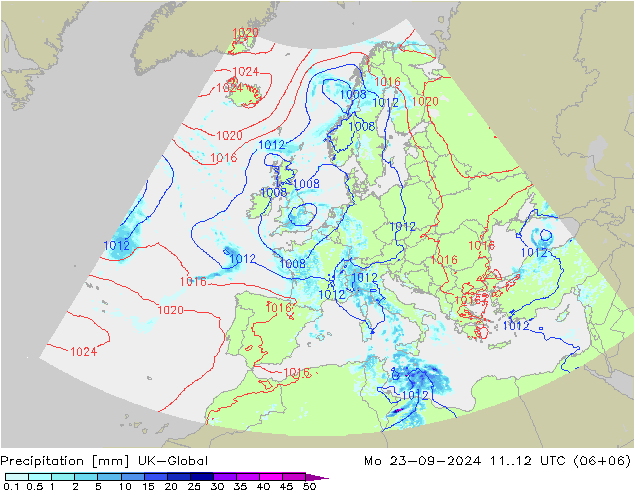 Precipitation UK-Global Mo 23.09.2024 12 UTC