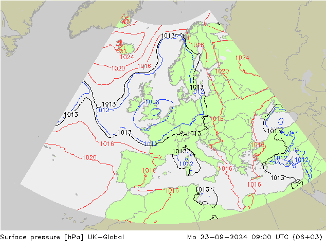 Pressione al suolo UK-Global lun 23.09.2024 09 UTC