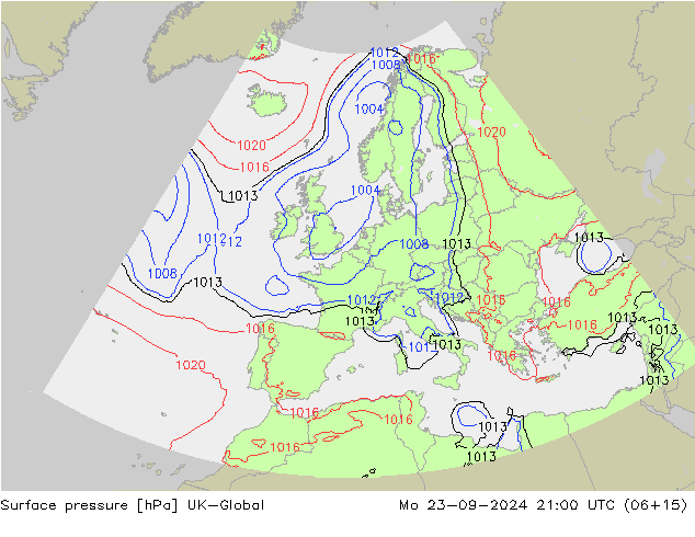 Pressione al suolo UK-Global lun 23.09.2024 21 UTC