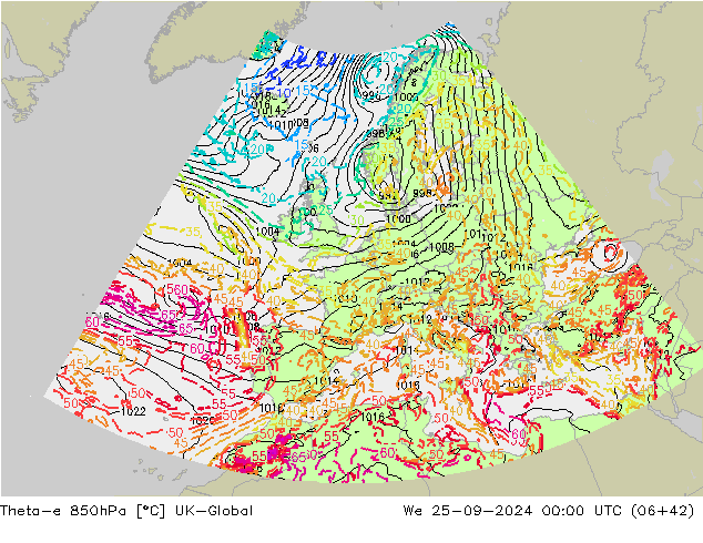 Theta-e 850hPa UK-Global mié 25.09.2024 00 UTC