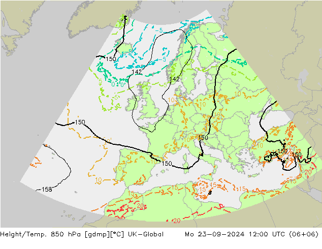 Height/Temp. 850 гПа UK-Global пн 23.09.2024 12 UTC