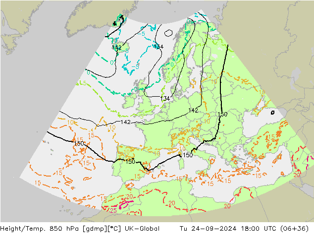 Height/Temp. 850 hPa UK-Global wto. 24.09.2024 18 UTC