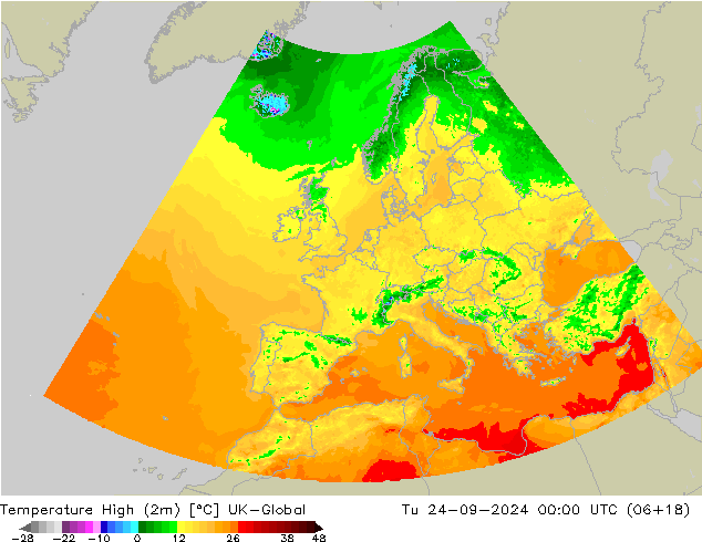 Темпер. макс 2т UK-Global вт 24.09.2024 00 UTC