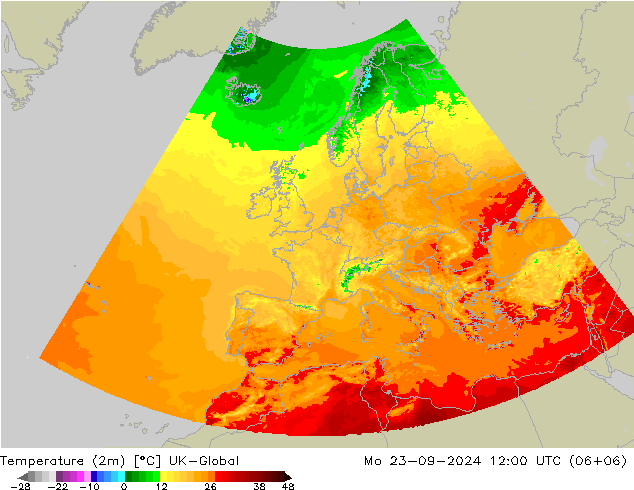 Temperature (2m) UK-Global Mo 23.09.2024 12 UTC