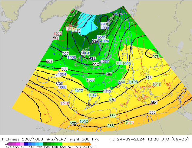 Thck 500-1000hPa UK-Global mar 24.09.2024 18 UTC