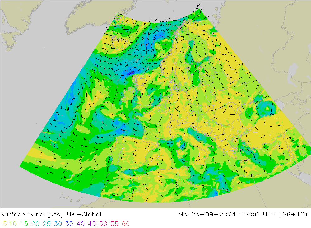 Viento 10 m UK-Global lun 23.09.2024 18 UTC