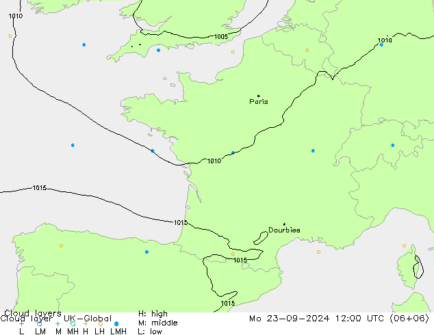 Cloud layer UK-Global Po 23.09.2024 12 UTC