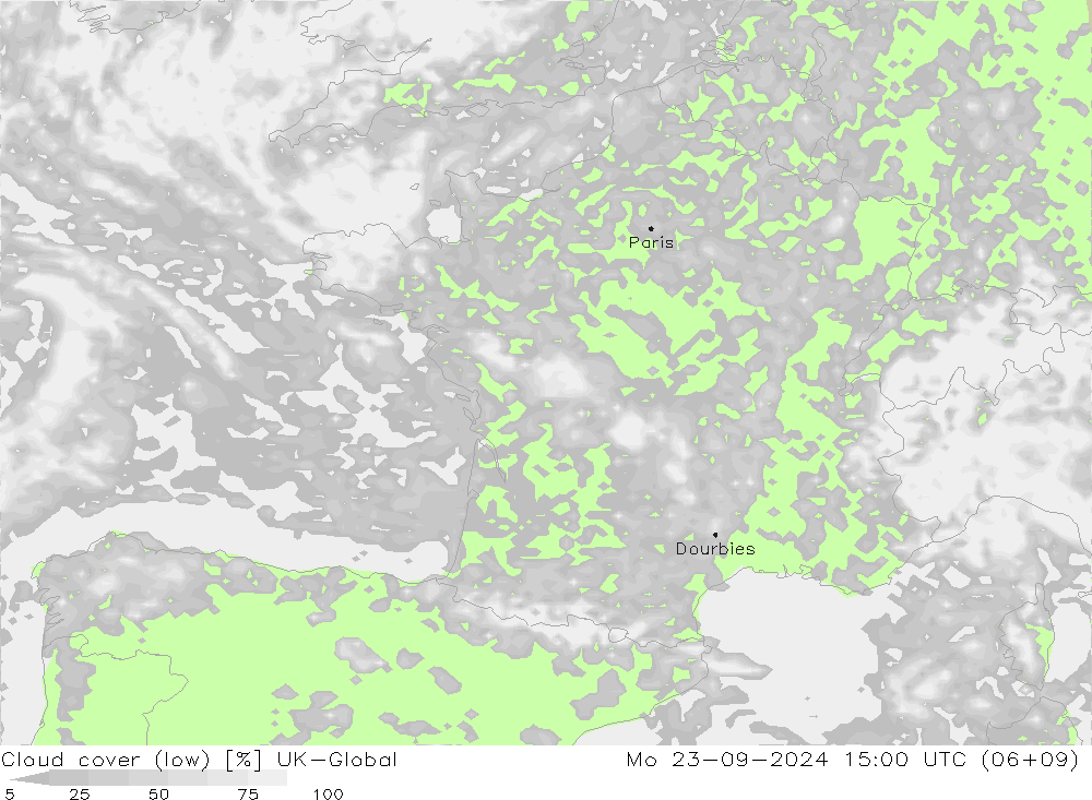 Bewolking (Laag) UK-Global ma 23.09.2024 15 UTC