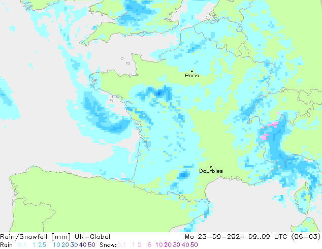 Rain/Snowfall UK-Global Seg 23.09.2024 09 UTC