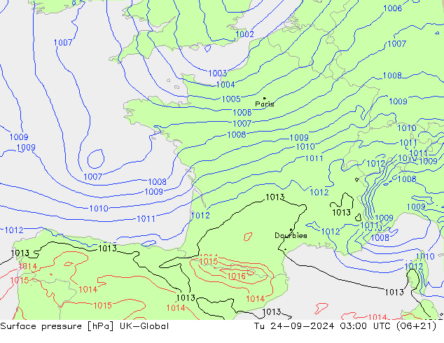 Luchtdruk (Grond) UK-Global di 24.09.2024 03 UTC