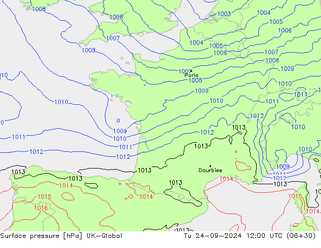 Surface pressure UK-Global Tu 24.09.2024 12 UTC