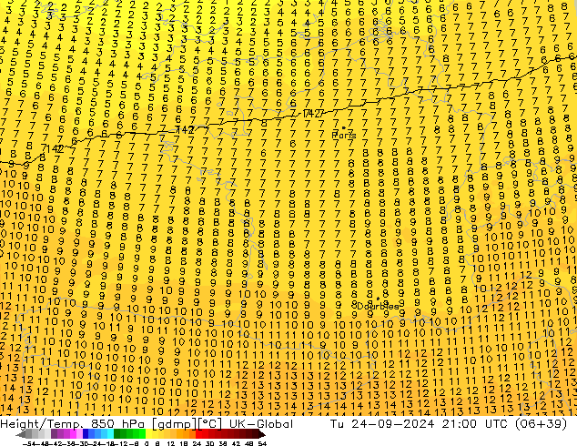 Height/Temp. 850 hPa UK-Global Út 24.09.2024 21 UTC