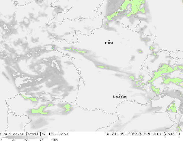 zachmurzenie (suma) UK-Global wto. 24.09.2024 03 UTC