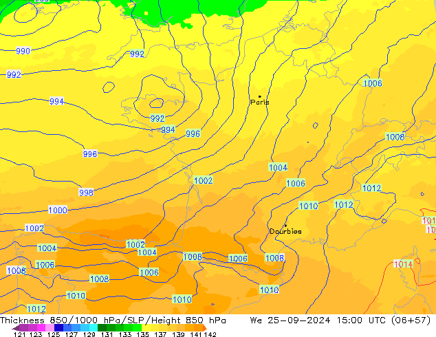 Thck 850-1000 hPa UK-Global We 25.09.2024 15 UTC