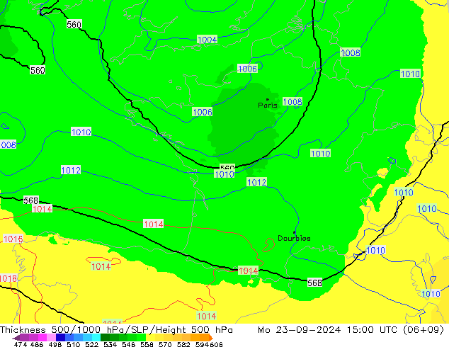 Thck 500-1000hPa UK-Global Mo 23.09.2024 15 UTC