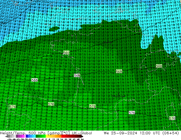 Height/Temp. 500 гПа UK-Global ср 25.09.2024 12 UTC