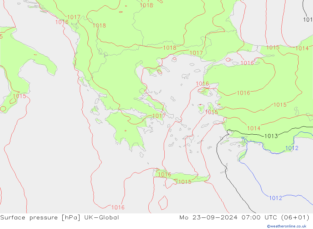 приземное давление UK-Global пн 23.09.2024 07 UTC