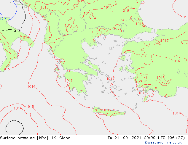 Luchtdruk (Grond) UK-Global di 24.09.2024 09 UTC