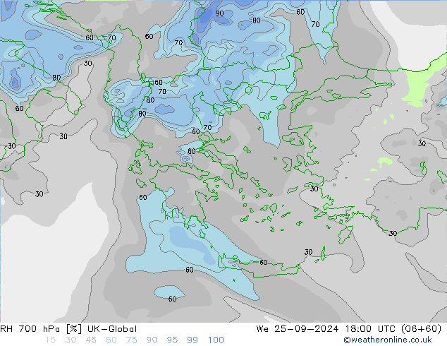 RH 700 hPa UK-Global Qua 25.09.2024 18 UTC