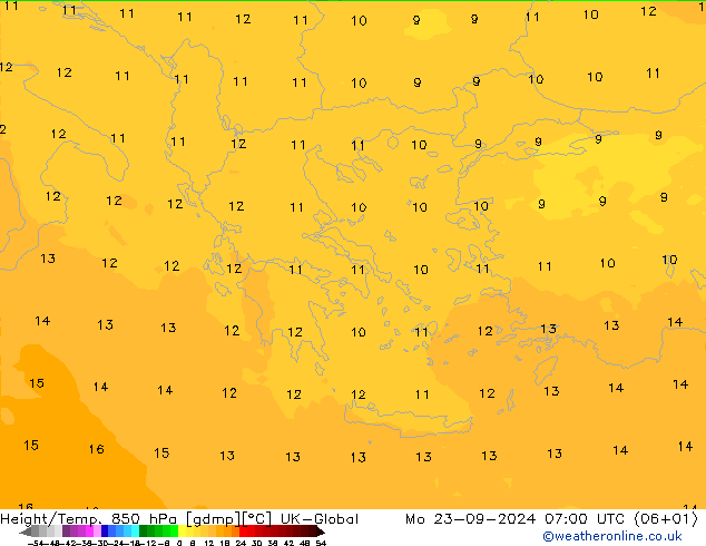 Height/Temp. 850 hPa UK-Global lun 23.09.2024 07 UTC