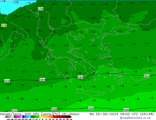 Height/Temp. 500 гПа UK-Global ср 25.09.2024 06 UTC