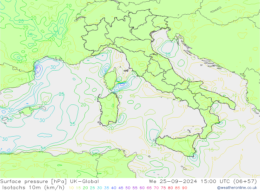 Isotaca (kph) UK-Global mié 25.09.2024 15 UTC