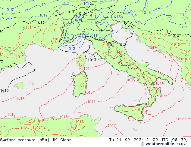 Pressione al suolo UK-Global mar 24.09.2024 21 UTC