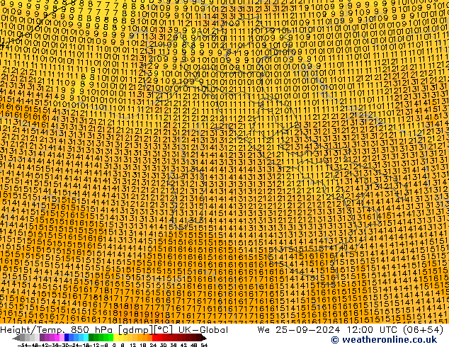 Hoogte/Temp. 850 hPa UK-Global wo 25.09.2024 12 UTC