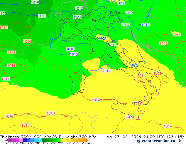 Dikte700-1000 hPa UK-Global ma 23.09.2024 21 UTC