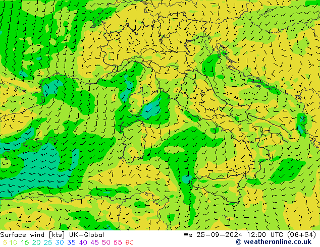 ветер 10 m UK-Global ср 25.09.2024 12 UTC