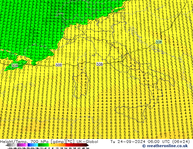 Yükseklik/Sıc. 700 hPa UK-Global Sa 24.09.2024 06 UTC