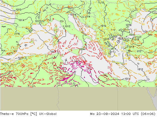 Theta-e 700hPa UK-Global Seg 23.09.2024 12 UTC