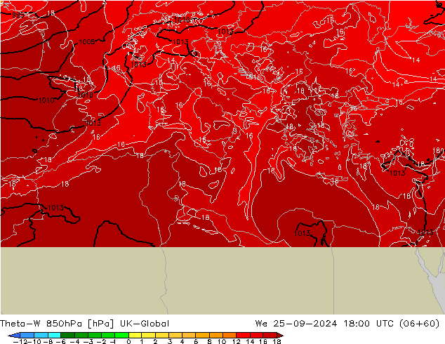 Theta-W 850hPa UK-Global St 25.09.2024 18 UTC