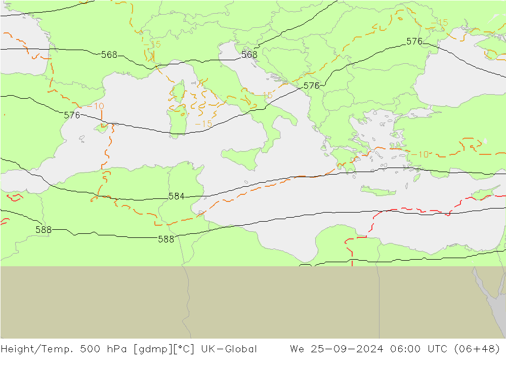 Hoogte/Temp. 500 hPa UK-Global wo 25.09.2024 06 UTC