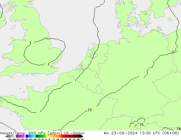 Hoogte/Temp. 950 hPa UK-Global ma 23.09.2024 12 UTC