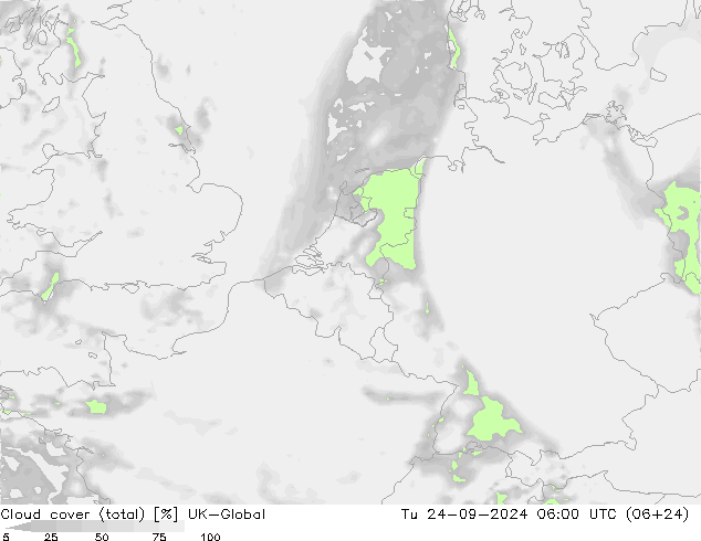 Cloud cover (total) UK-Global Tu 24.09.2024 06 UTC