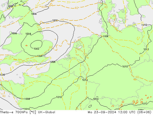 Theta-e 700hPa UK-Global ma 23.09.2024 12 UTC