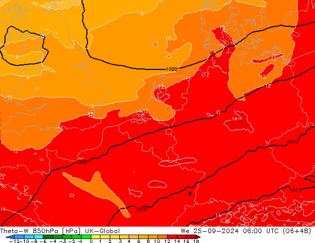 Theta-W 850hPa UK-Global We 25.09.2024 06 UTC