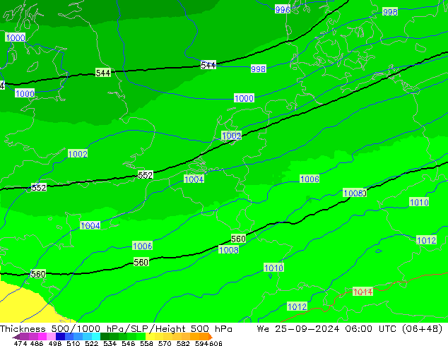 Thck 500-1000hPa UK-Global śro. 25.09.2024 06 UTC