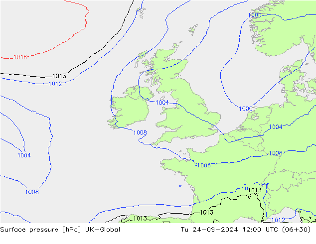 Surface pressure UK-Global Tu 24.09.2024 12 UTC