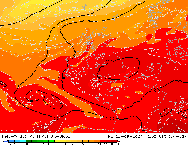 Theta-W 850hPa UK-Global Seg 23.09.2024 12 UTC