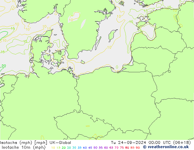 Isotachs (mph) UK-Global Út 24.09.2024 00 UTC