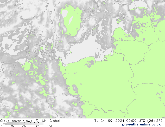 Bewolking (Laag) UK-Global di 24.09.2024 09 UTC