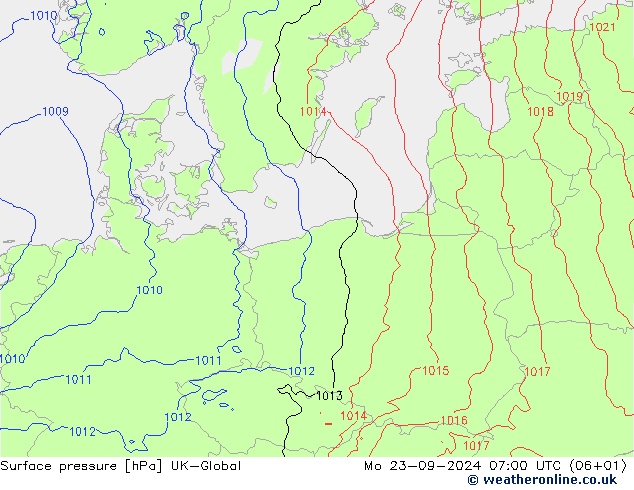 Surface pressure UK-Global Mo 23.09.2024 07 UTC