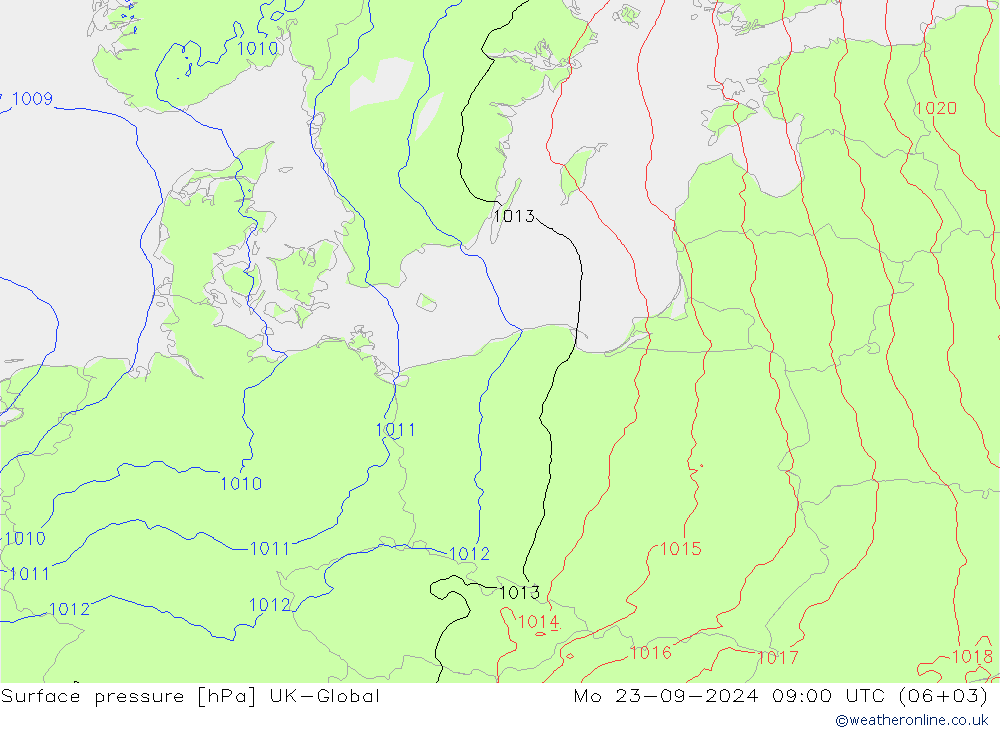 Surface pressure UK-Global Mo 23.09.2024 09 UTC