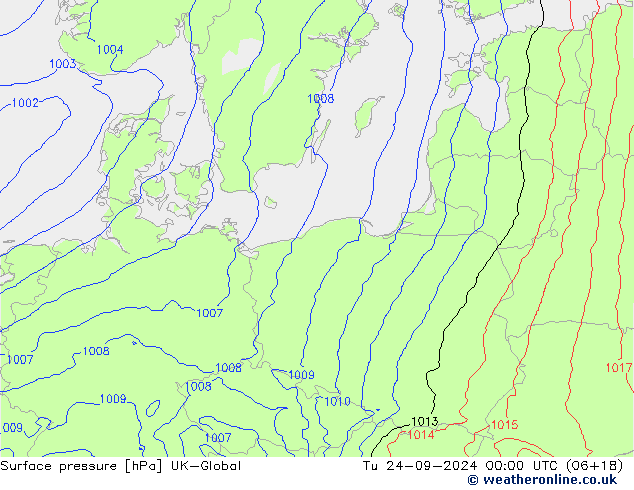 Surface pressure UK-Global Tu 24.09.2024 00 UTC