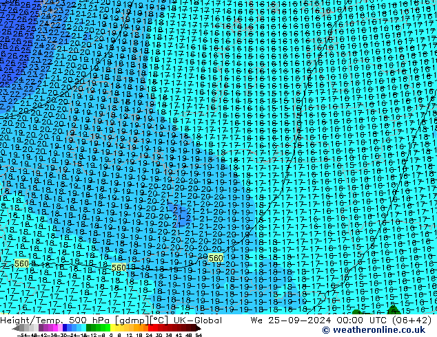 Height/Temp. 500 hPa UK-Global Qua 25.09.2024 00 UTC