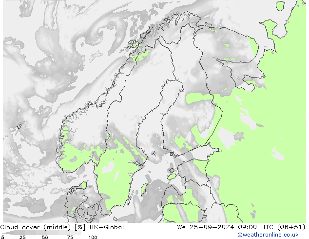 Cloud cover (middle) UK-Global We 25.09.2024 09 UTC