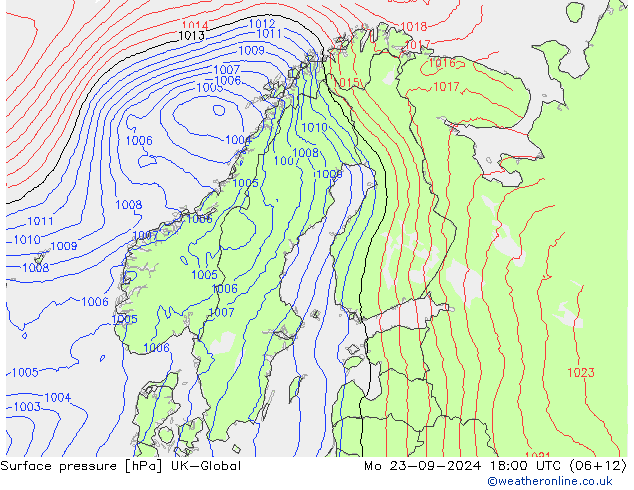 Surface pressure UK-Global Mo 23.09.2024 18 UTC