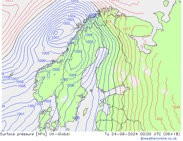 Pressione al suolo UK-Global mar 24.09.2024 00 UTC